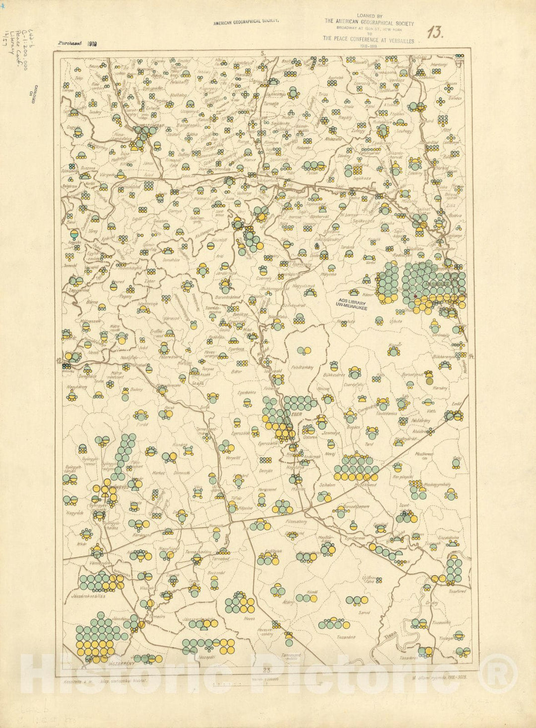 Map : The Communes of Hungary showing the persons able to read and write 1918 5, Antique Vintage Reproduction