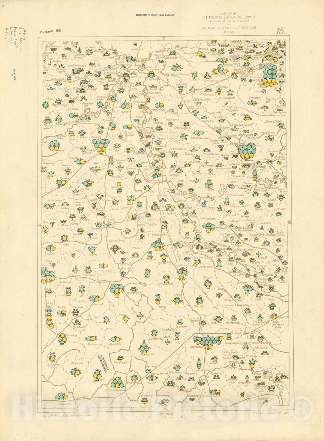 Map : The Communes of Hungary showing the persons able to read and write 1918 7, Antique Vintage Reproduction