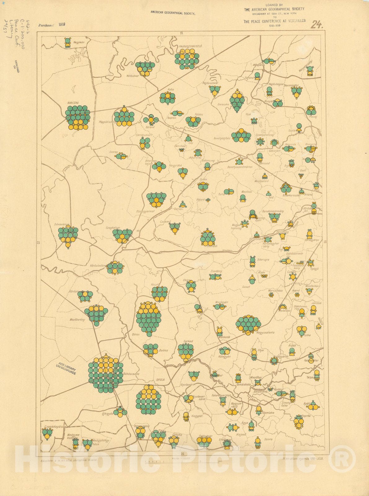 Historic Map : The Communes of Hungary showing the persons able to read and write 1918 46, Vintage Reproduction