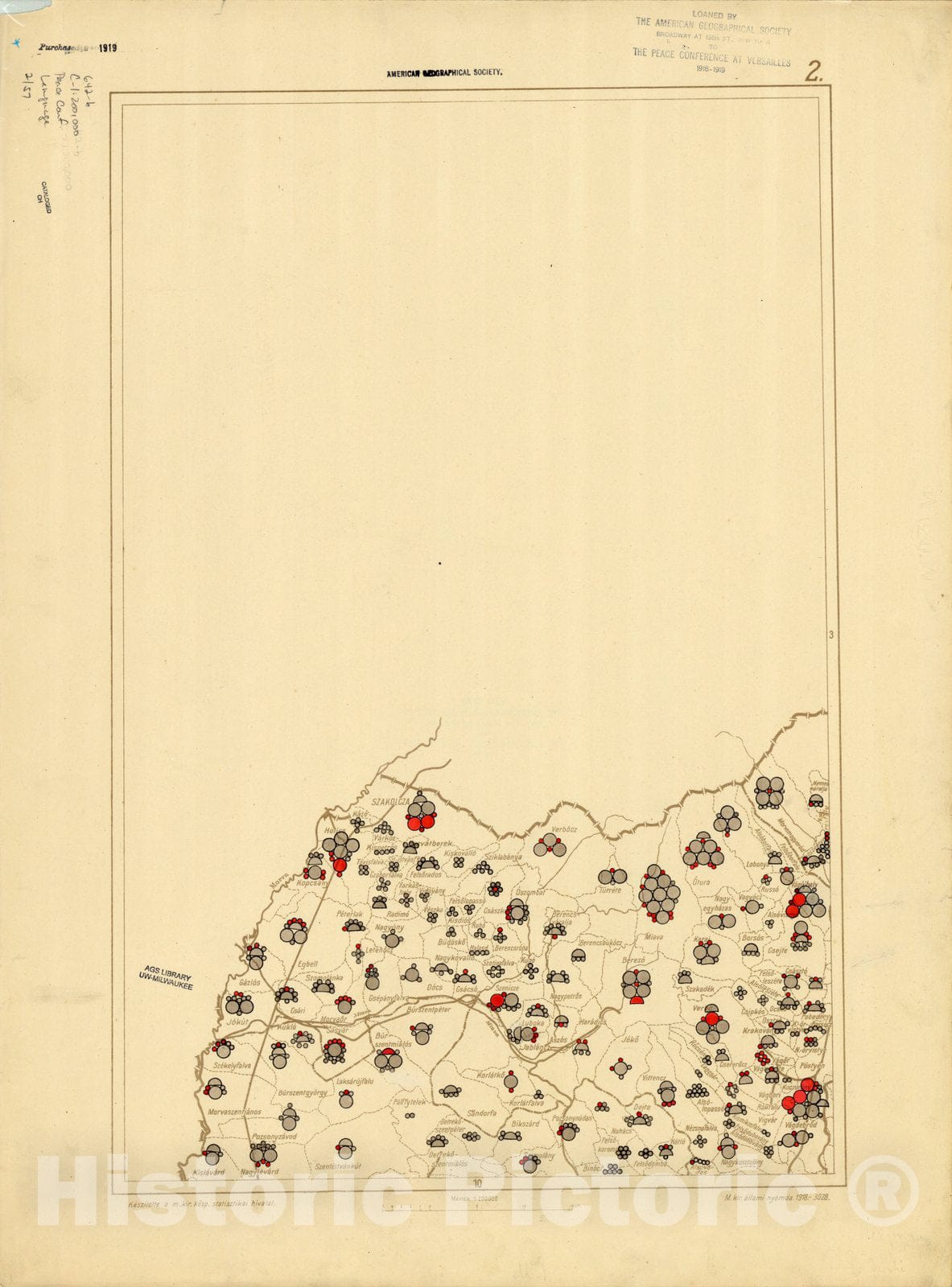 Map : The communes of Hungary showing the persons speaking Hungarian 1918 12, Antique Vintage Reproduction