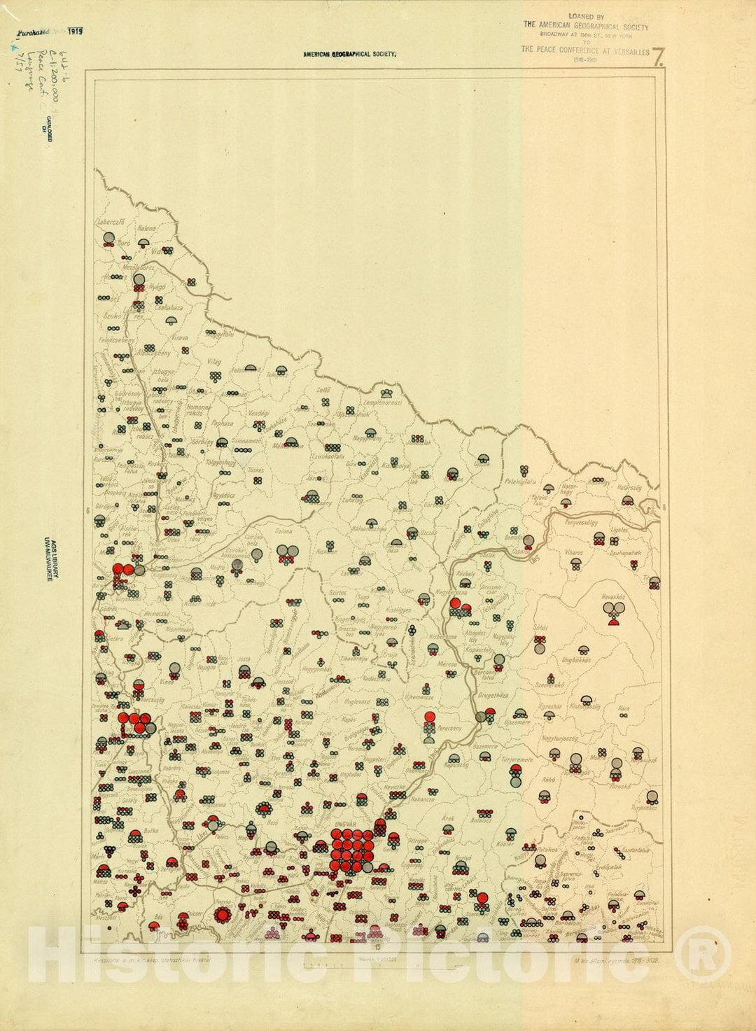 Map : The communes of Hungary showing the persons speaking Hungarian 1918 45, Antique Vintage Reproduction