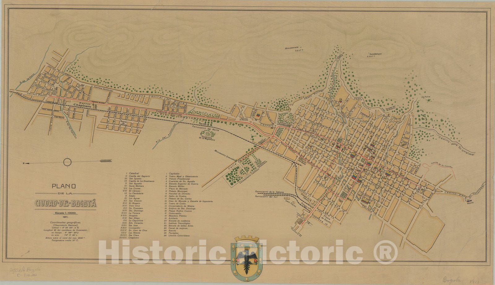 Map : Bogota (Colombia) 1911, Plano de la ciudad de Bogota, Antique Vintage Reproduction