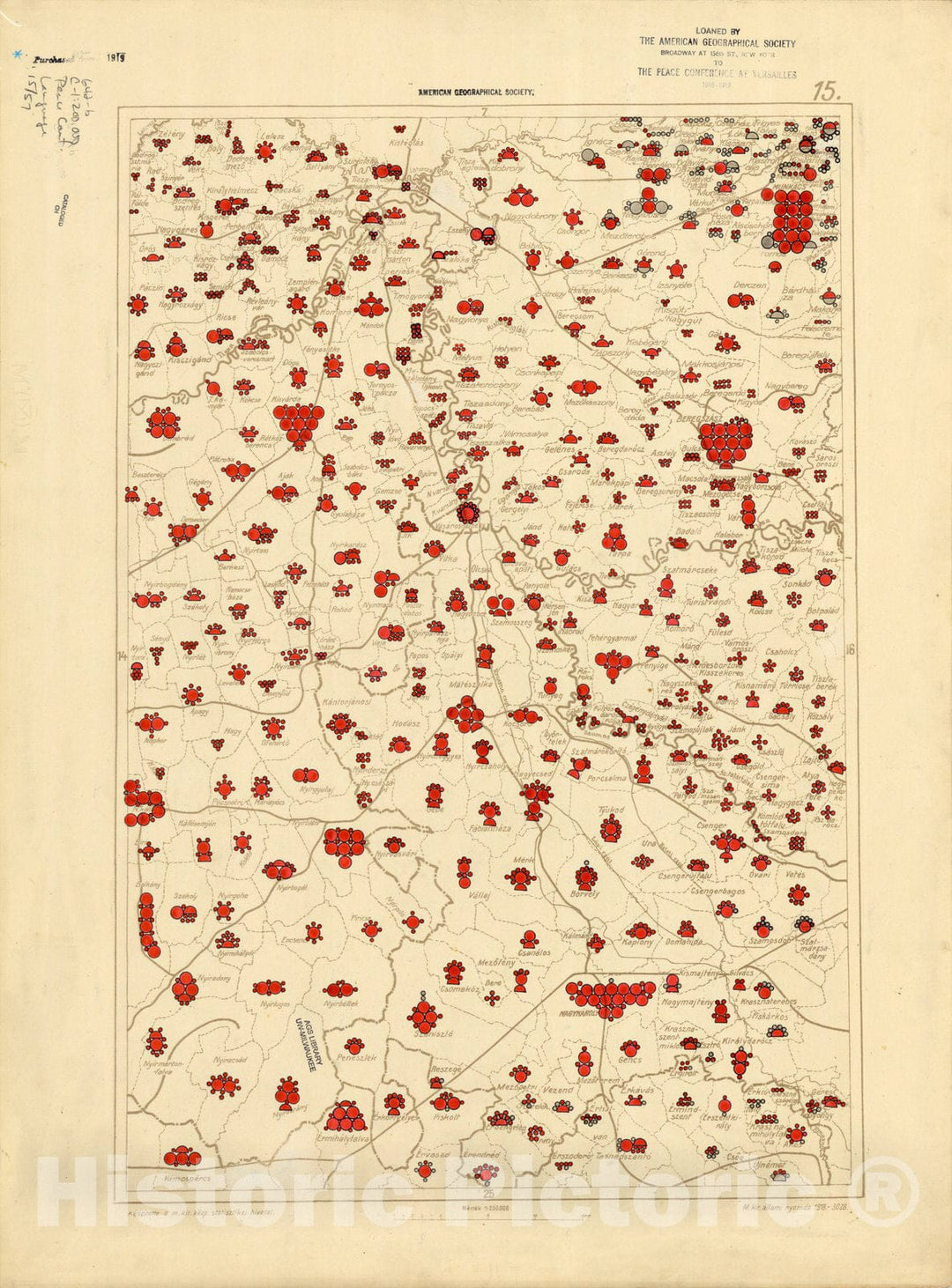 Map : The communes of Hungary showing the persons speaking Hungarian 1918 6, Antique Vintage Reproduction