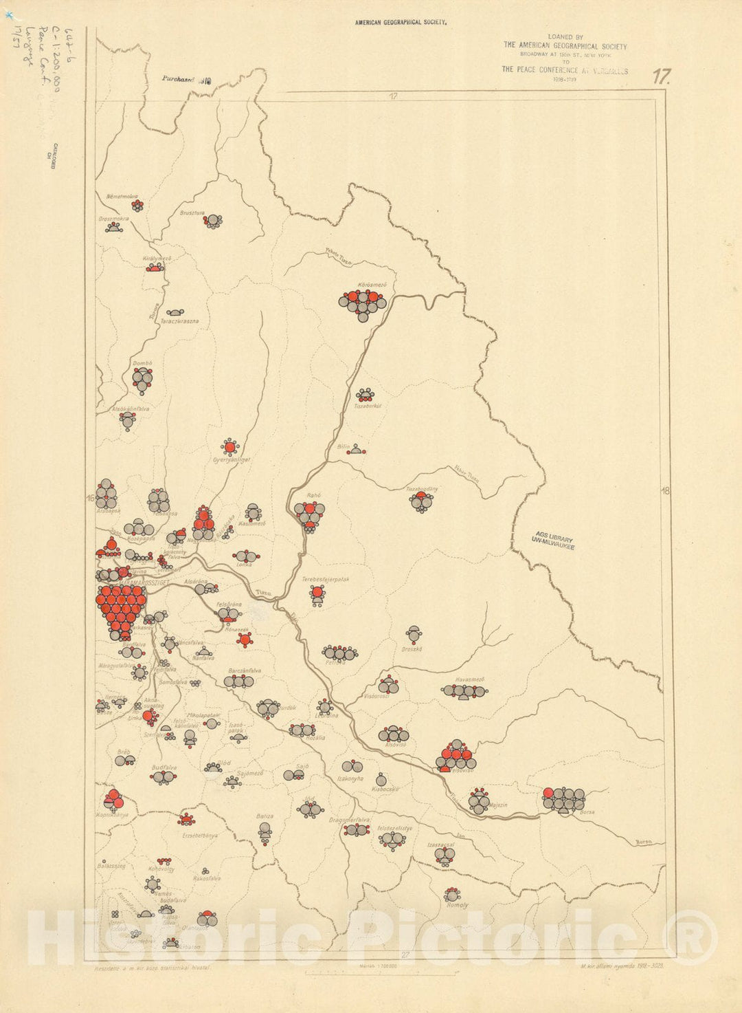 Map : The communes of Hungary showing the persons speaking Hungarian 1918 8, Antique Vintage Reproduction