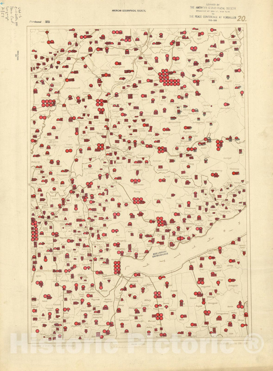 Map : The communes of Hungary showing the persons speaking Hungarian 1918 11, Antique Vintage Reproduction