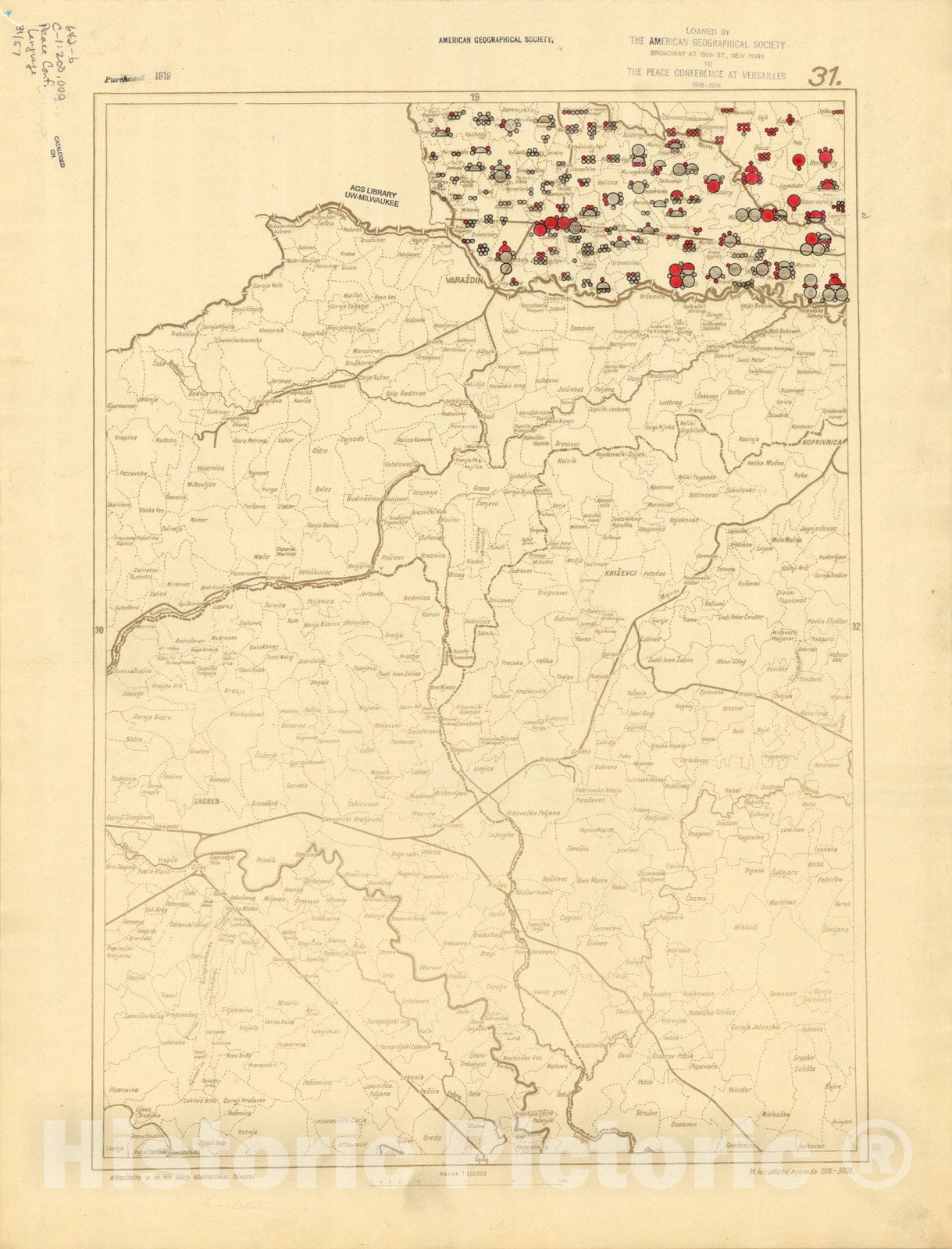 Map : The communes of Hungary showing the persons speaking Hungarian 1918 21, Antique Vintage Reproduction