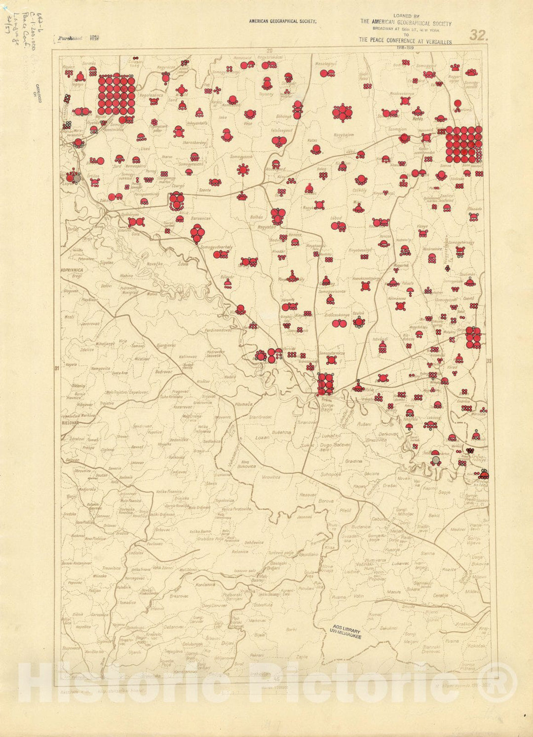 Map : The communes of Hungary showing the persons speaking Hungarian 1918 22, Antique Vintage Reproduction