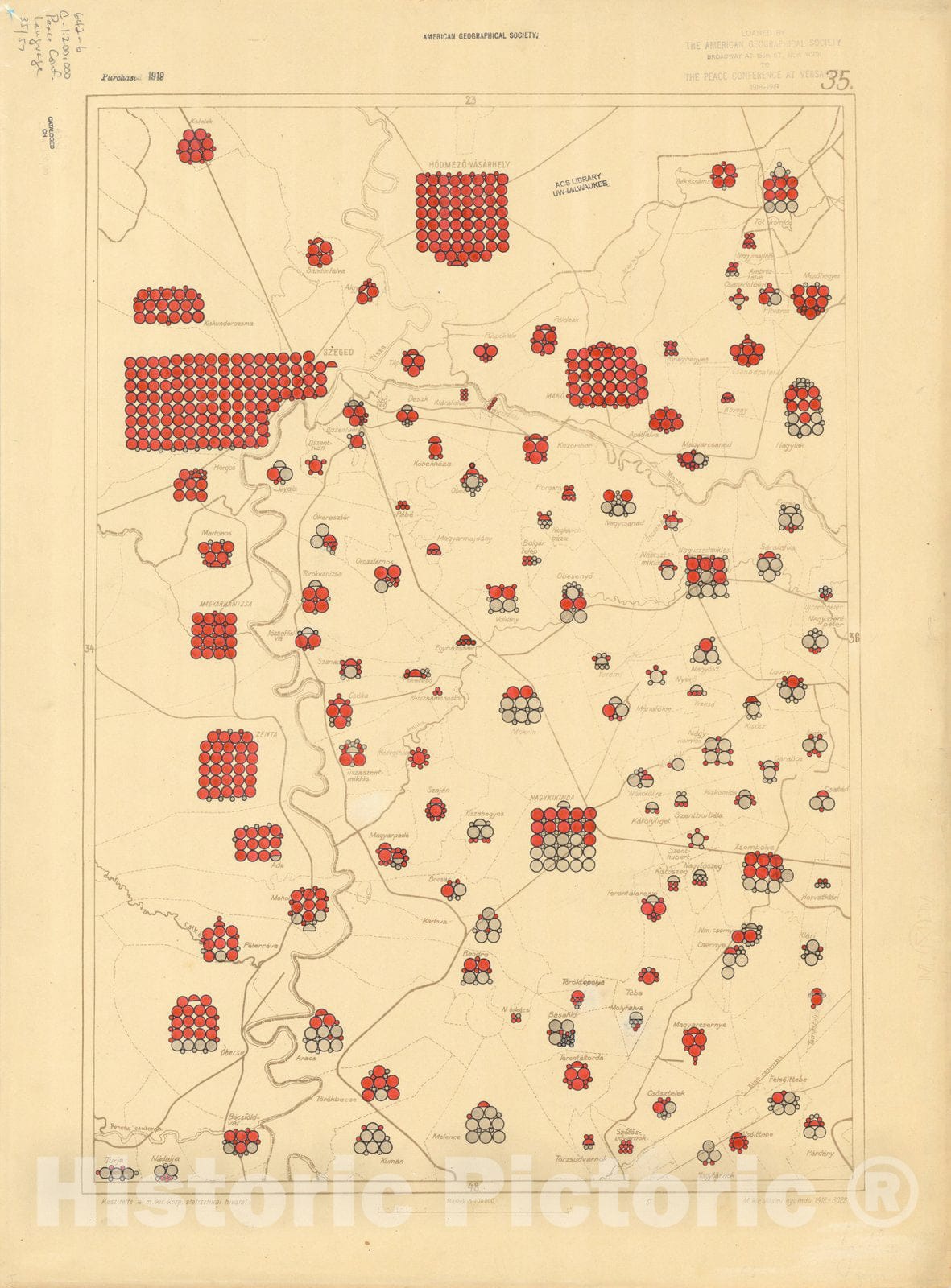 Map : The communes of Hungary showing the persons speaking Hungarian 1918 26, Antique Vintage Reproduction