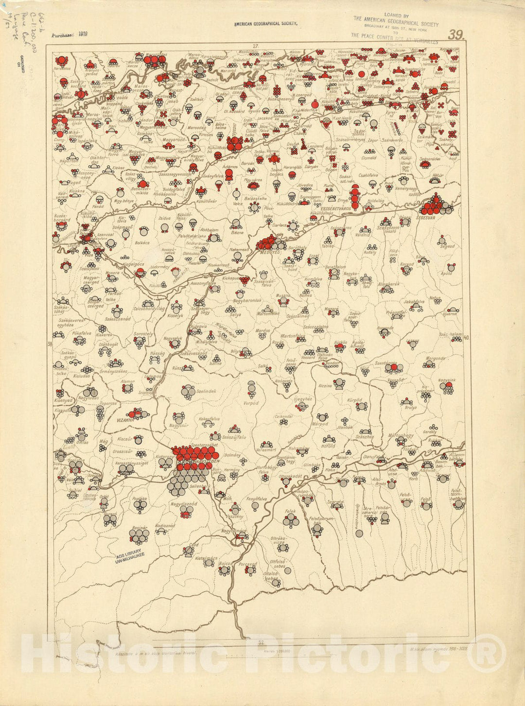 Map : The communes of Hungary showing the persons speaking Hungarian 1918 30, Antique Vintage Reproduction