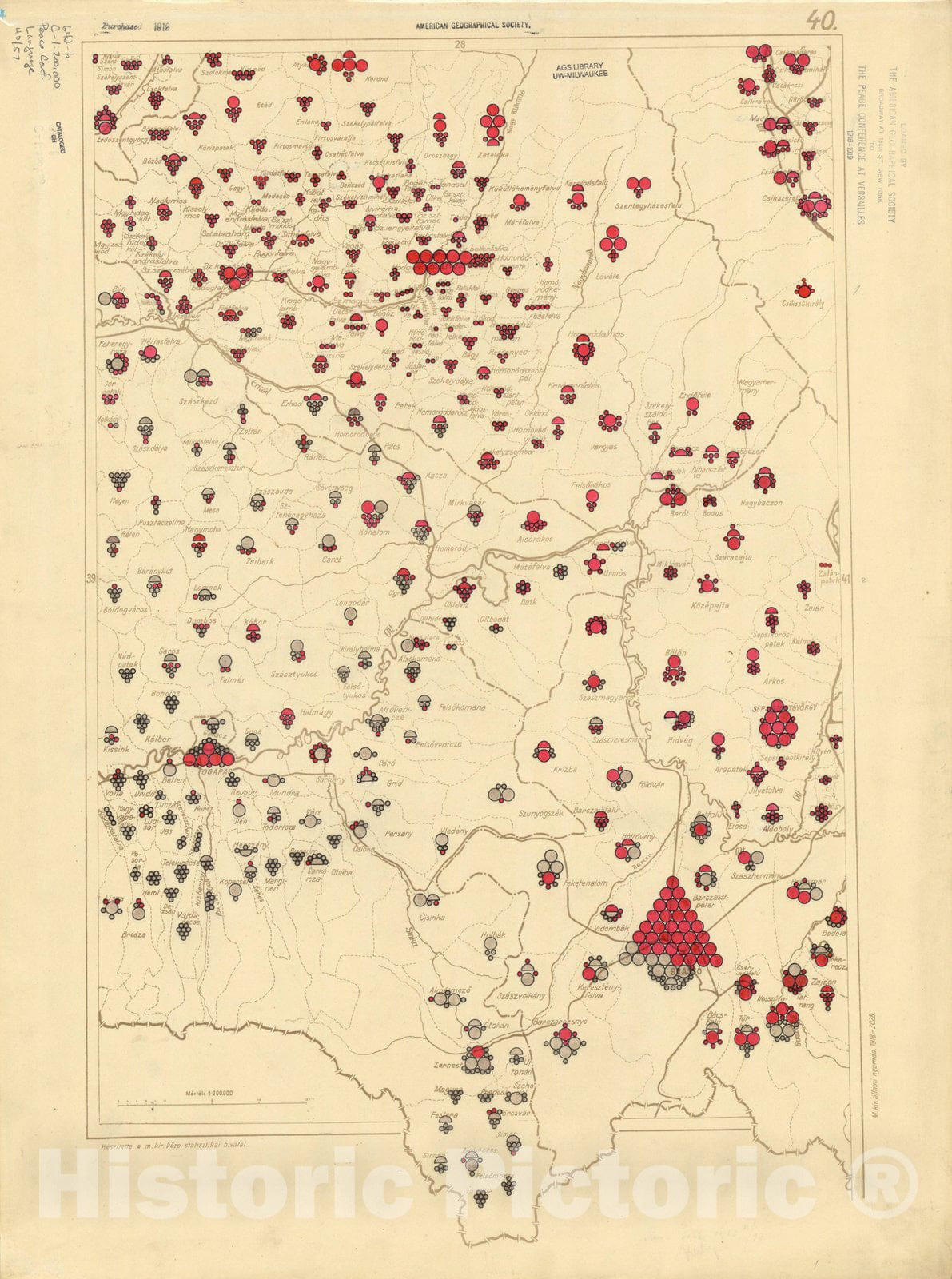 Map : The communes of Hungary showing the persons speaking Hungarian 1918 31, Antique Vintage Reproduction