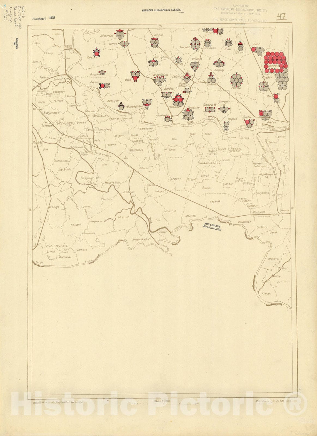 Map : The communes of Hungary showing the persons speaking Hungarian 1918 33, Antique Vintage Reproduction