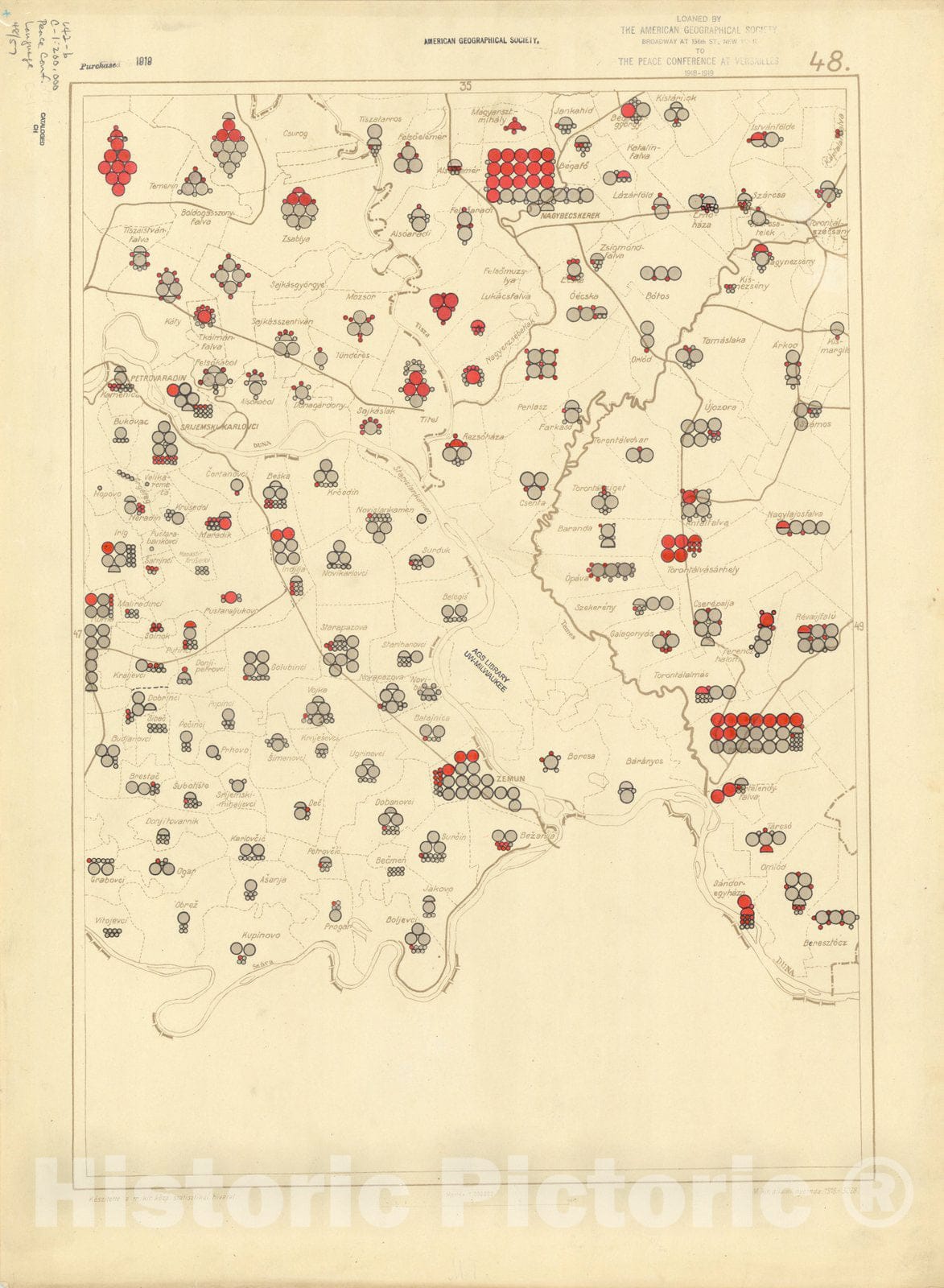 Map : The communes of Hungary showing the persons speaking Hungarian 1918 35, Antique Vintage Reproduction