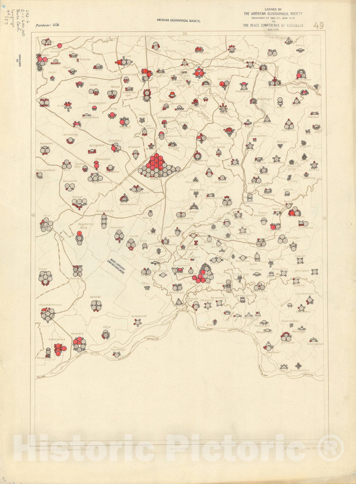 Map : The communes of Hungary showing the persons speaking Hungarian 1918 36, Antique Vintage Reproduction