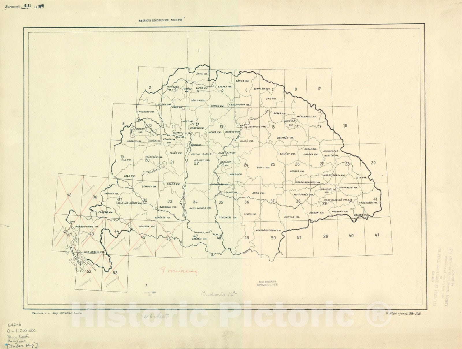 Historic Map : The Communes of Hungary showing the distribution of the religions 1918 45