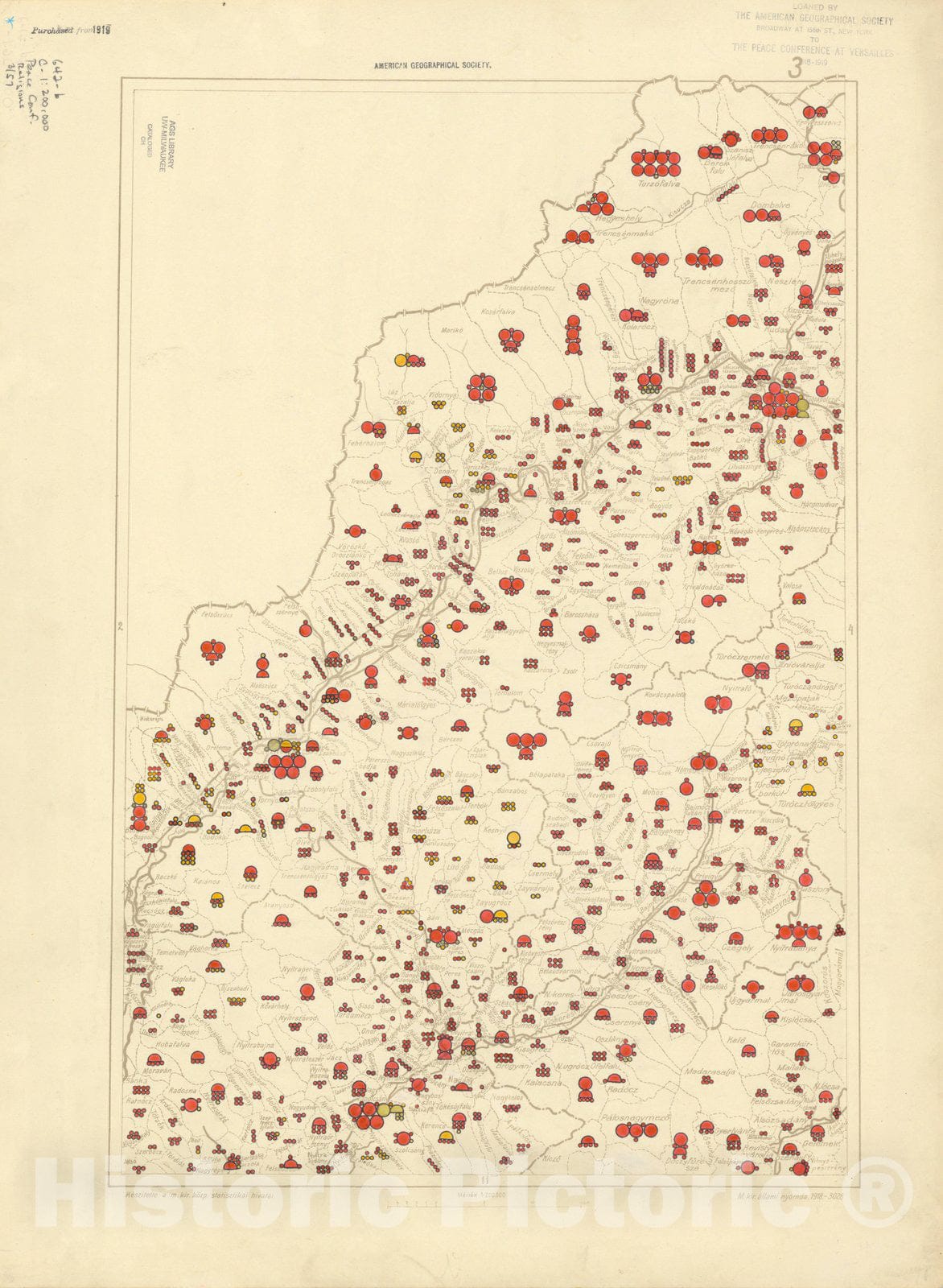 Historic Map : The Communes of Hungary showing the distribution of the religions 1918 12