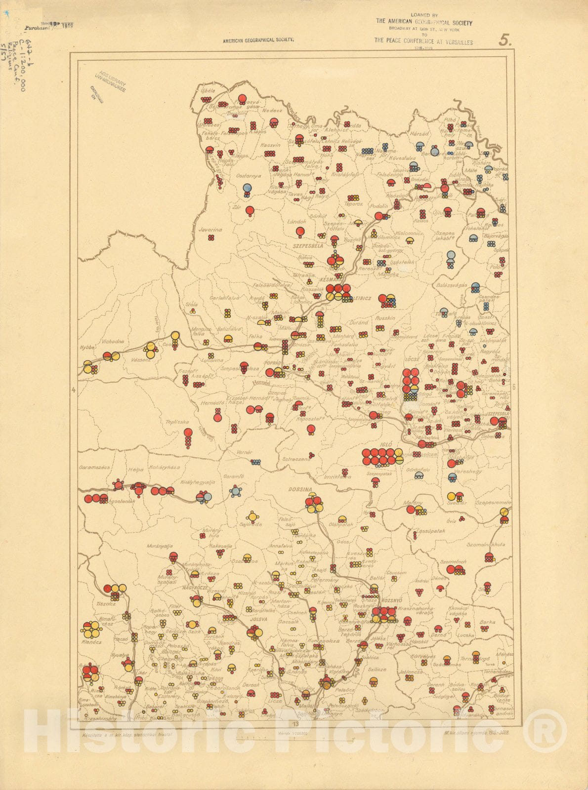 Historic Map : The Communes of Hungary showing the distribution of the religions 1918 34