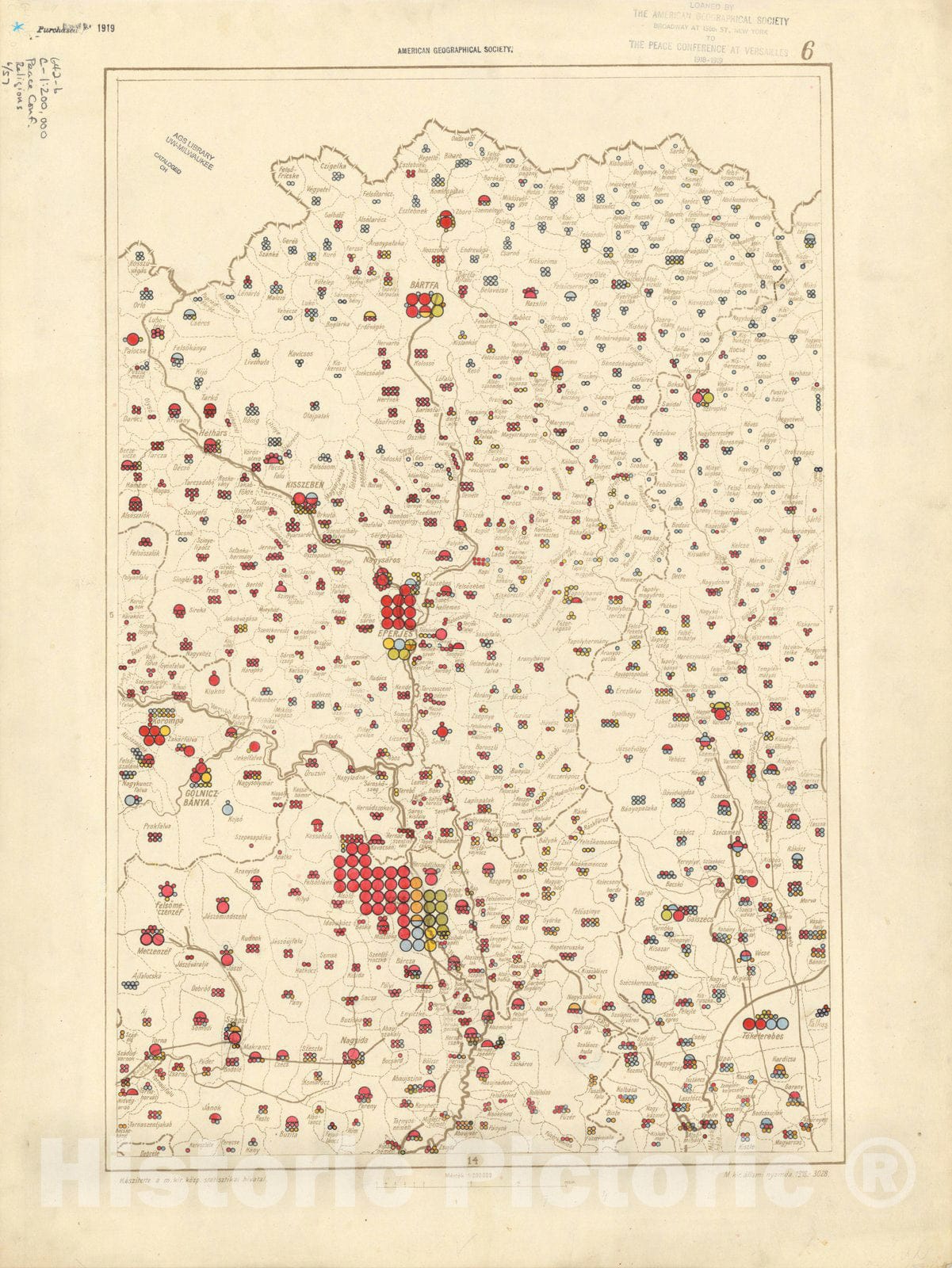 Historic Map : The Communes of Hungary showing the distribution of the religions 1918 40