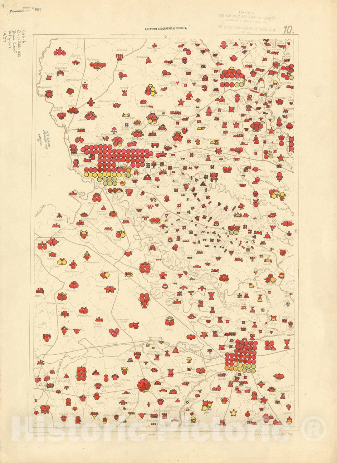 Historic Map : The Communes of Hungary showing the distribution of the religions 1918 44