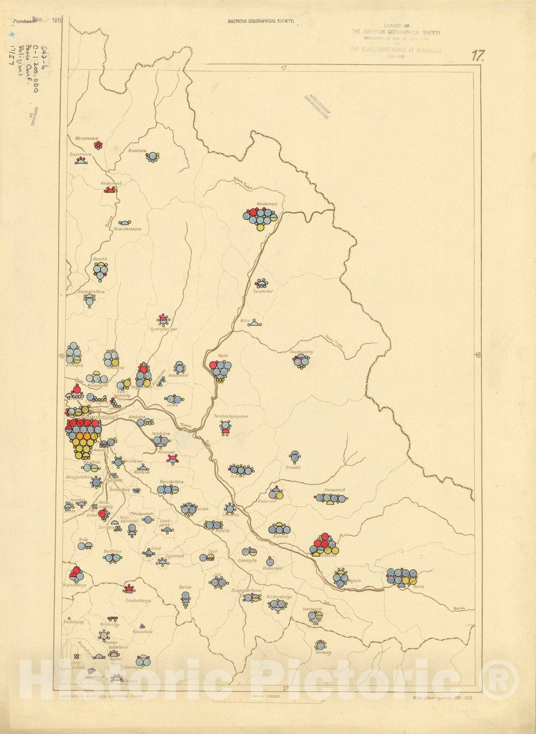 Historic Map : The Communes of Hungary showing the distribution of the religions 1918 9