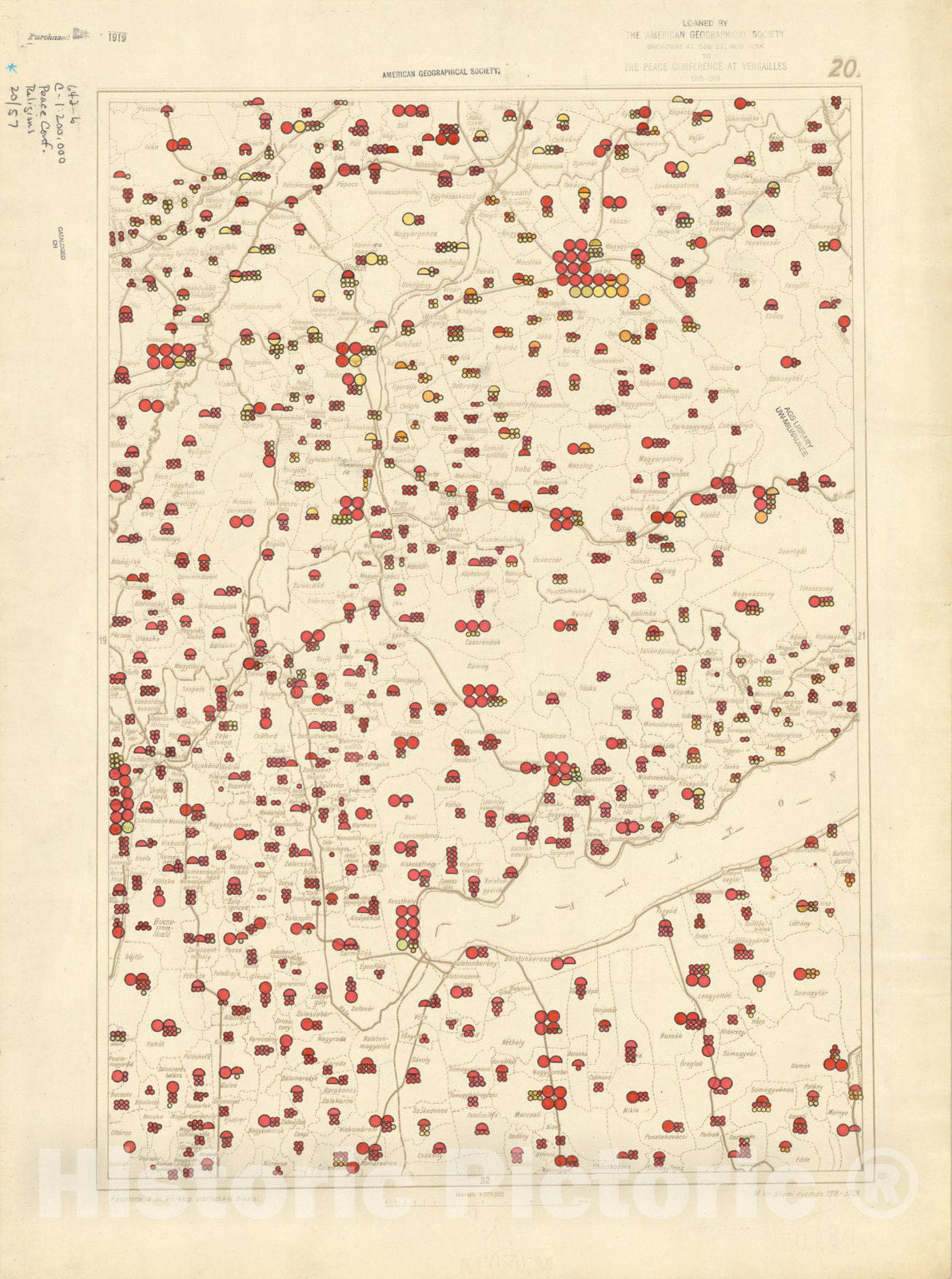 Historic Map : The Communes of Hungary showing the distribution of the religions 1918 13