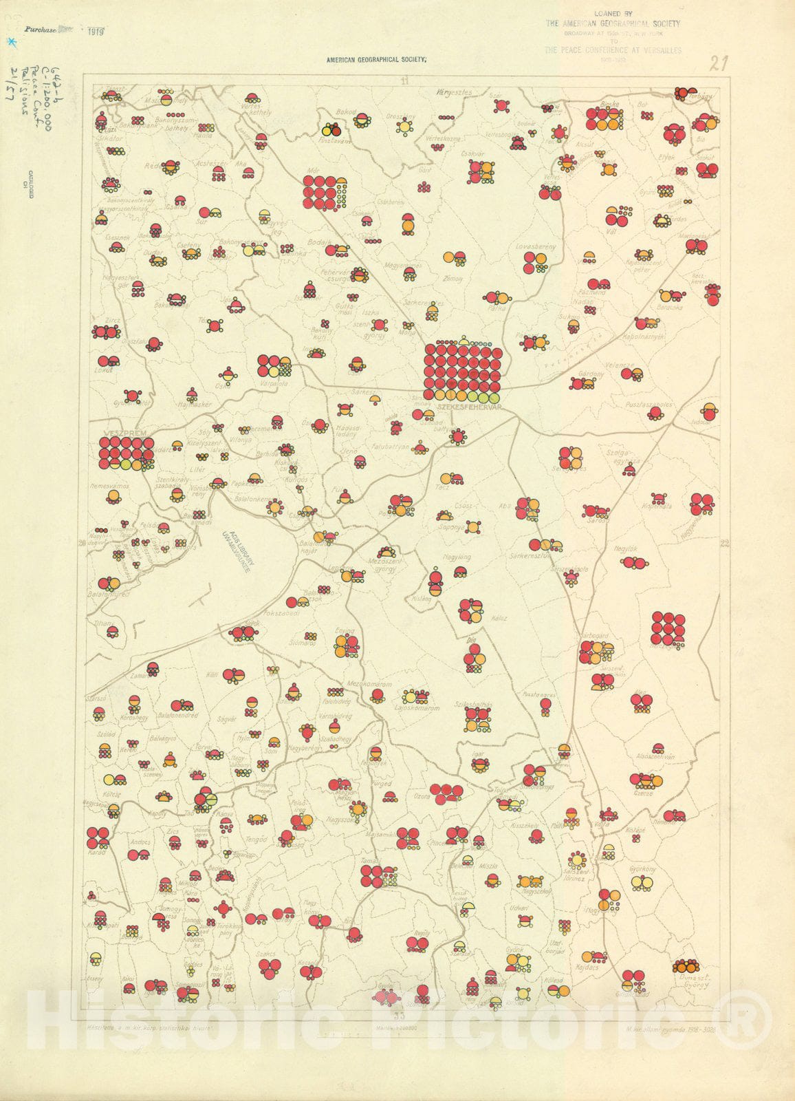 Historic Map : The Communes of Hungary showing the distribution of the religions 1918 47