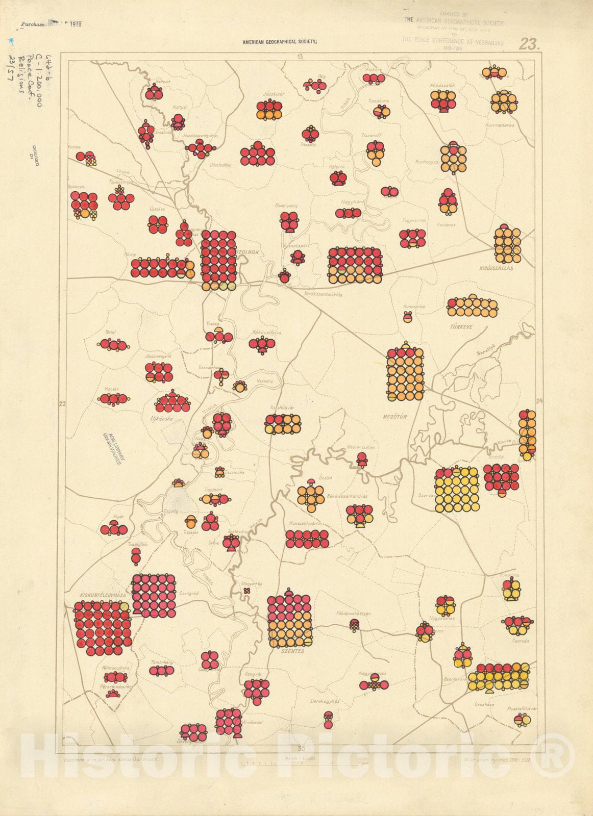 Historic Map : The Communes of Hungary showing the distribution of the religions 1918 15