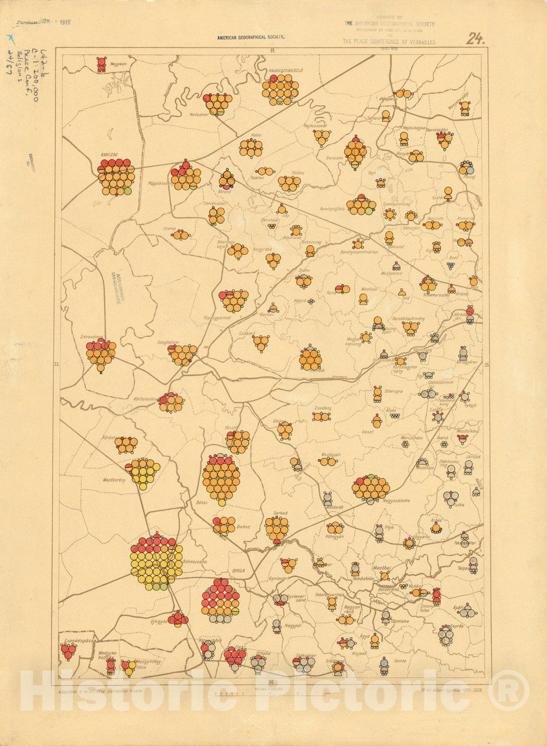 Historic Map : The Communes of Hungary showing the distribution of the religions 1918 16