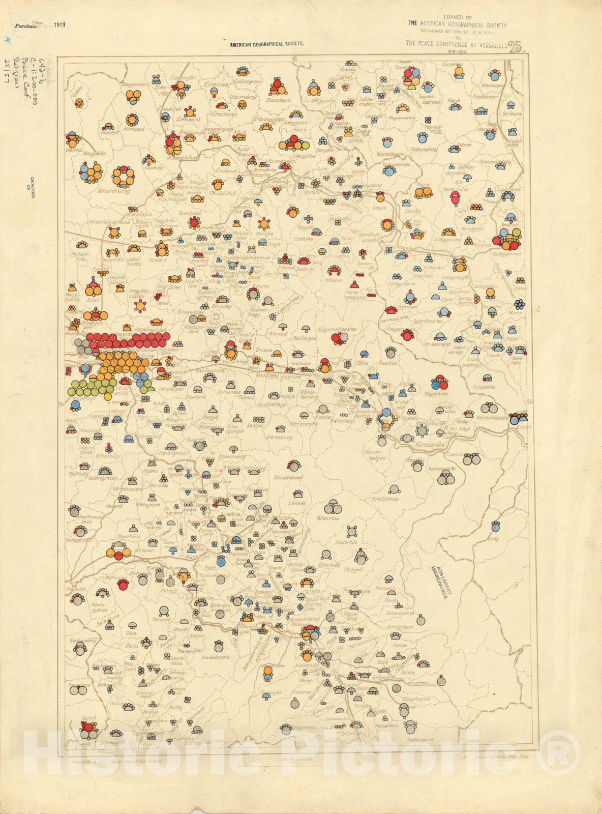 Historic Map : The Communes of Hungary showing the distribution of the religions 1918 17