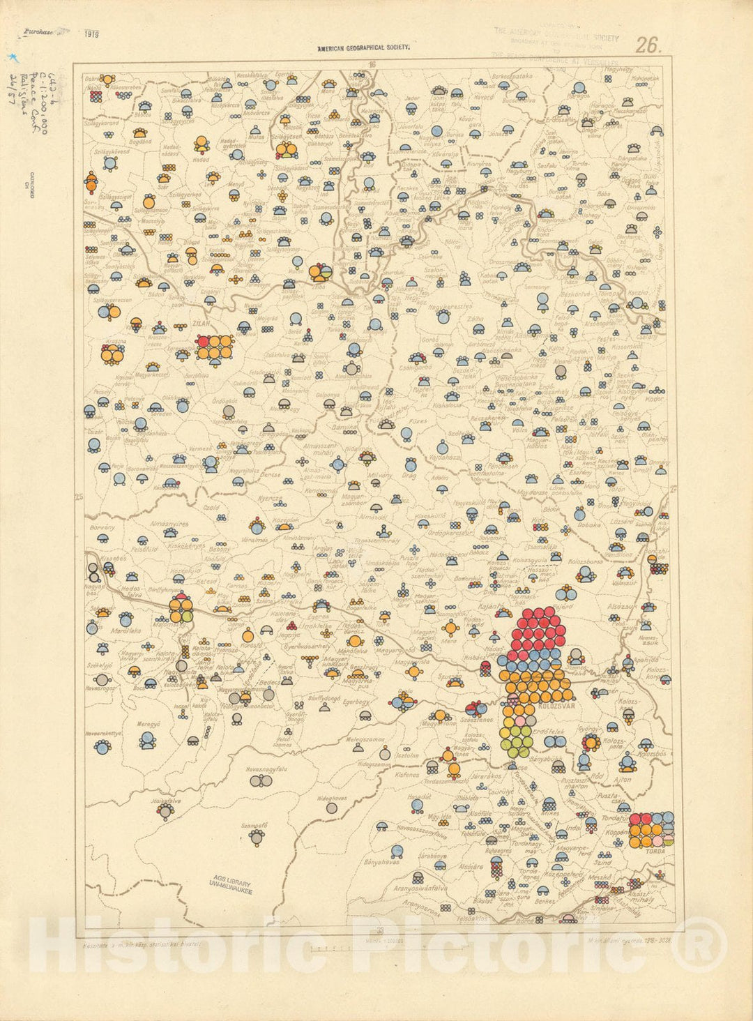 Historic Map : The Communes of Hungary showing the distribution of the religions 1918 18