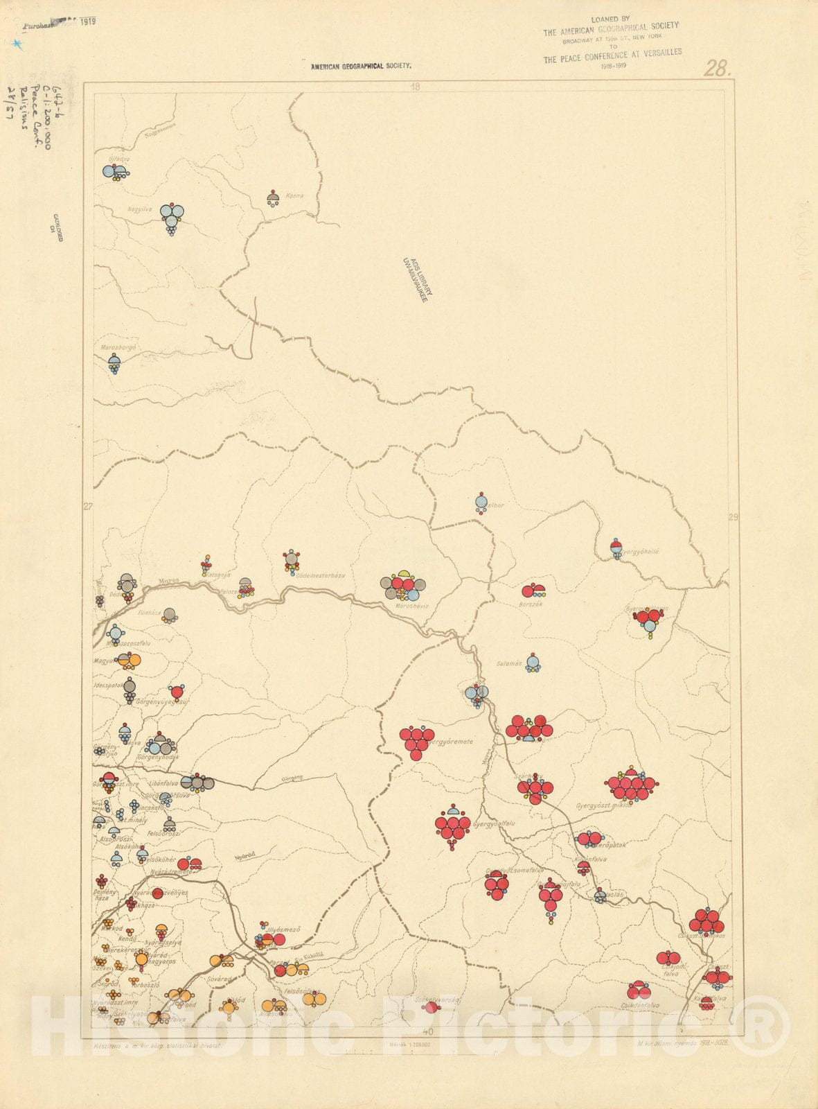 Historic Map : The Communes of Hungary showing the distribution of the religions 1918 20