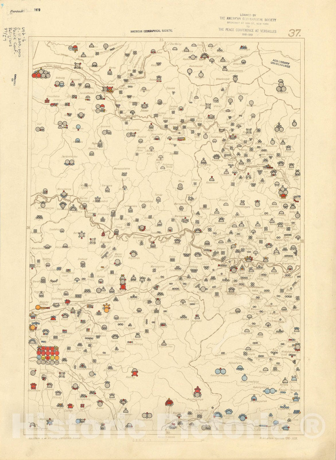 Historic Map : The Communes of Hungary showing the distribution of the religions 1918 29