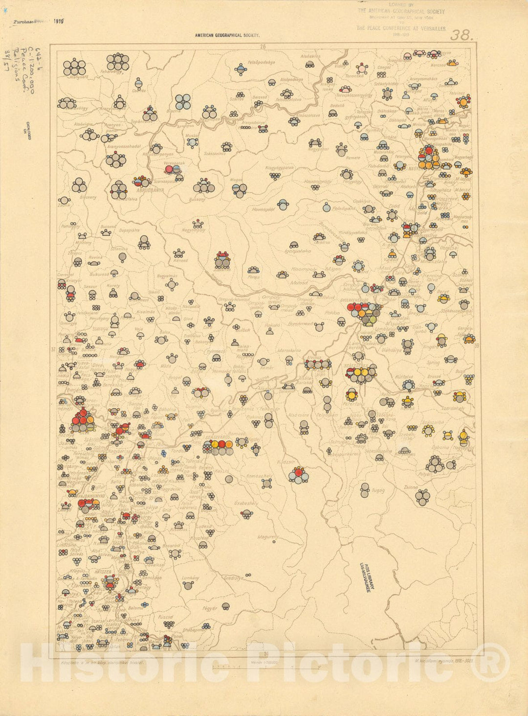 Historic Map : The Communes of Hungary showing the distribution of the religions 1918 30