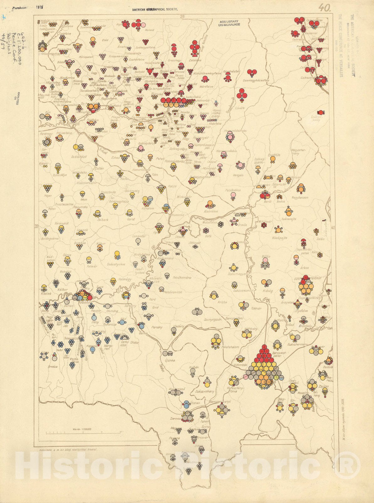 Historic Map : The Communes of Hungary showing the distribution of the religions 1918 32