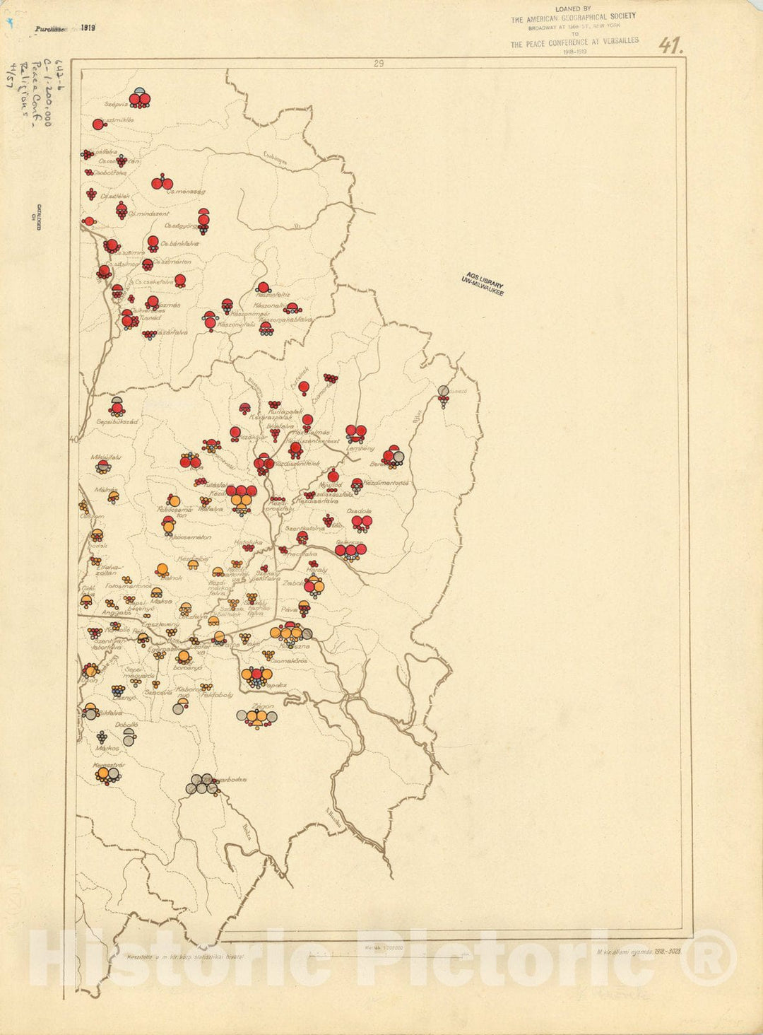 Historic Map : The Communes of Hungary showing the distribution of the religions 1918 33