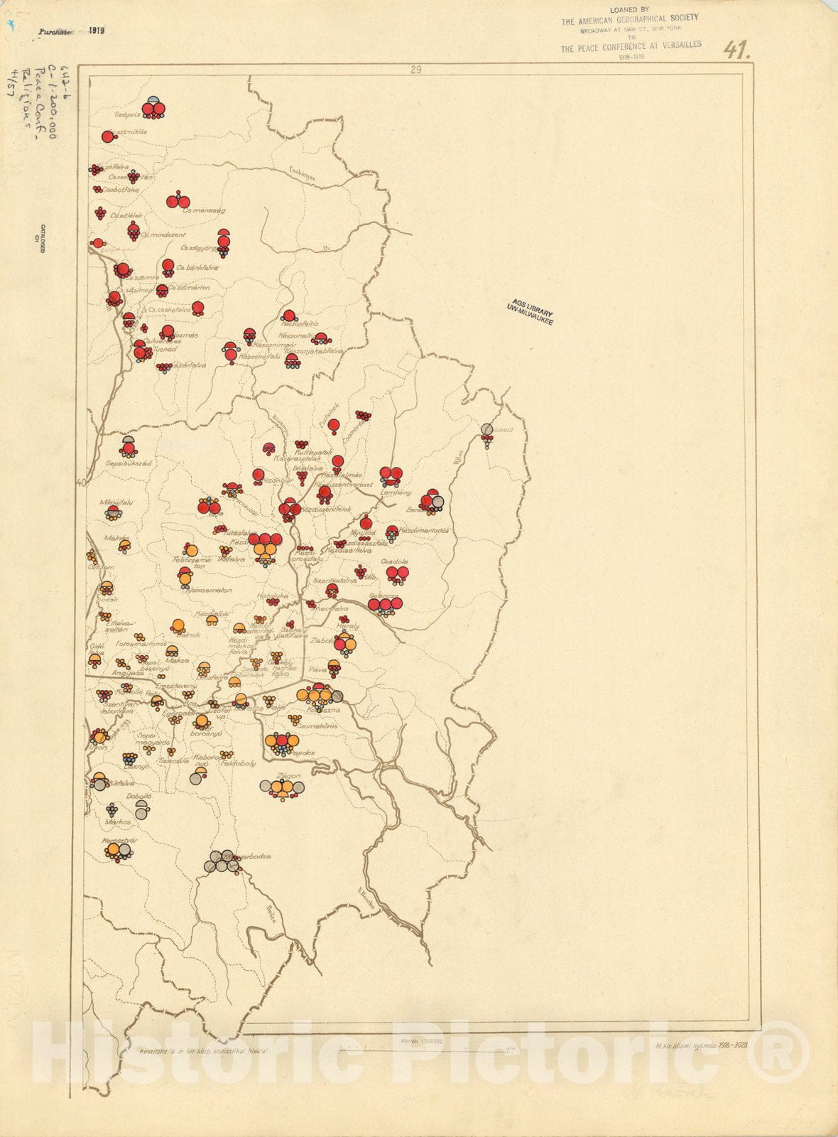 Historic Map : The Communes of Hungary showing the distribution of the religions 1918 33