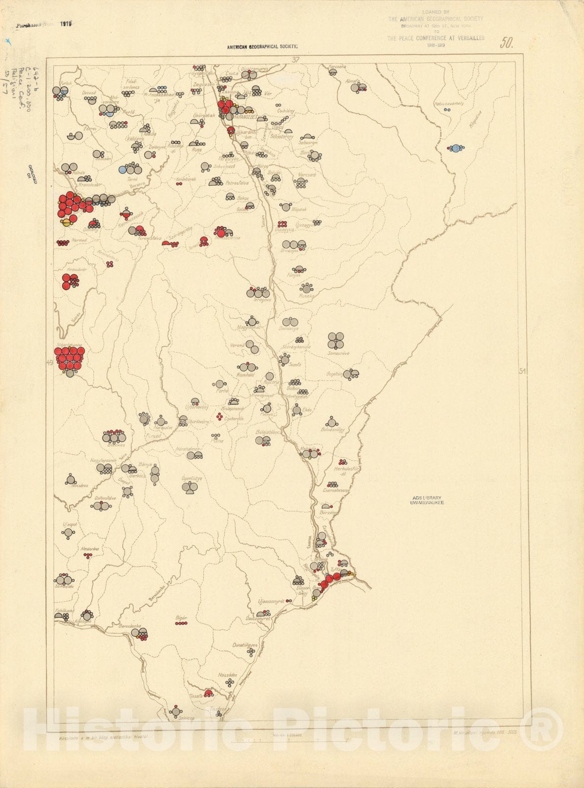 Historic Map : The Communes of Hungary showing the distribution of the religions 1918 38