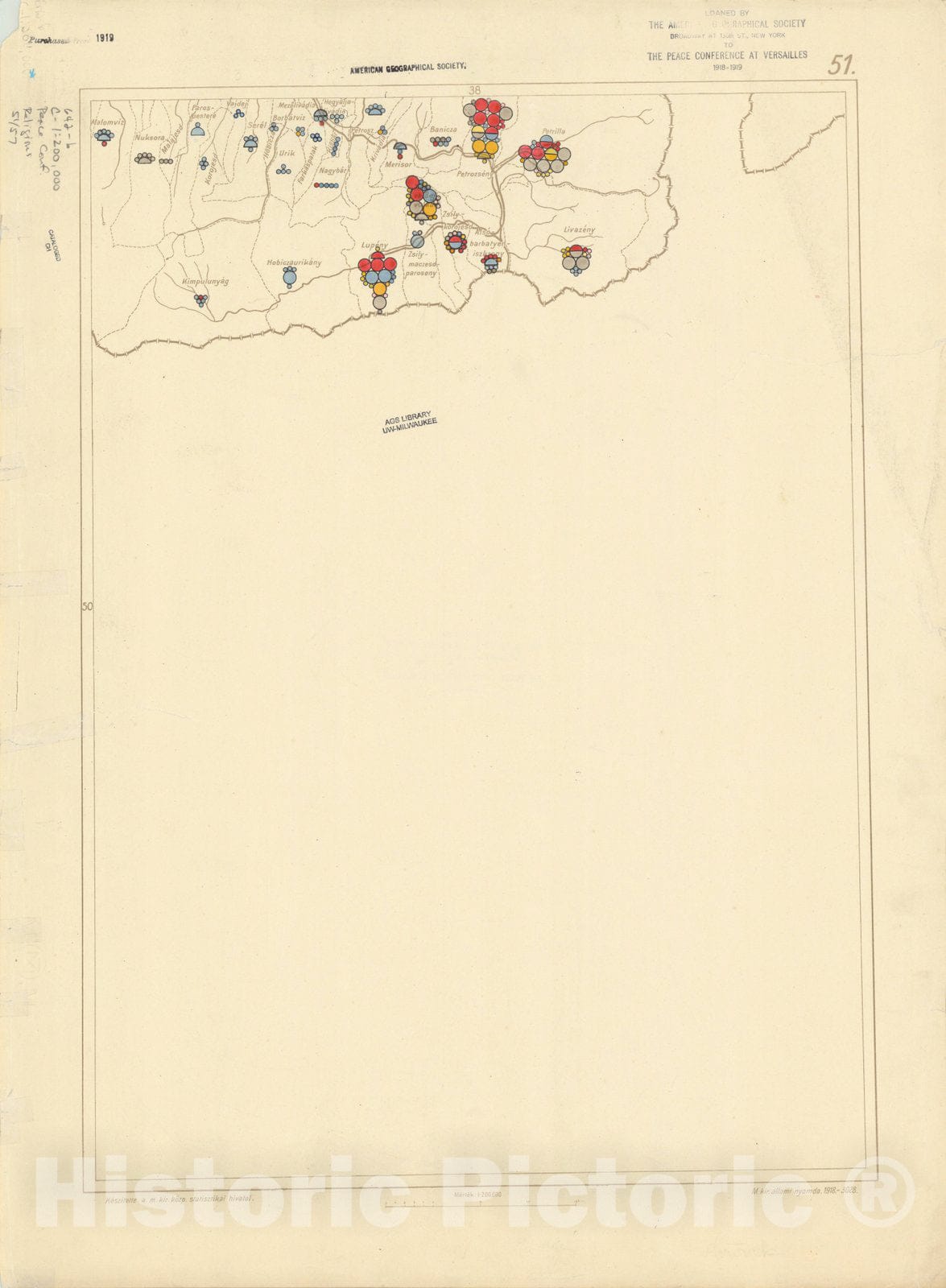 Historic Map : The Communes of Hungary showing the distribution of the religions 1918 39