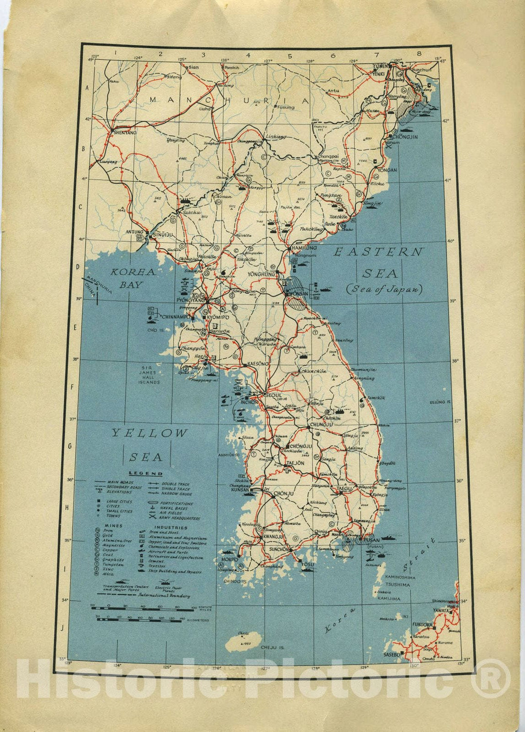 Map : Map of Korea 1945 8, Map of Korea, 1945 , Antique Vintage Reproduction