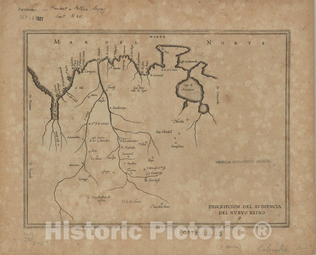 Map : Colombia 1726, Antique Vintage Reproduction