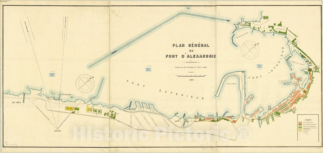 Map : Alexandria, Egypt 1907, Plan general du Port d'Alexandrie , Antique Vintage Reproduction