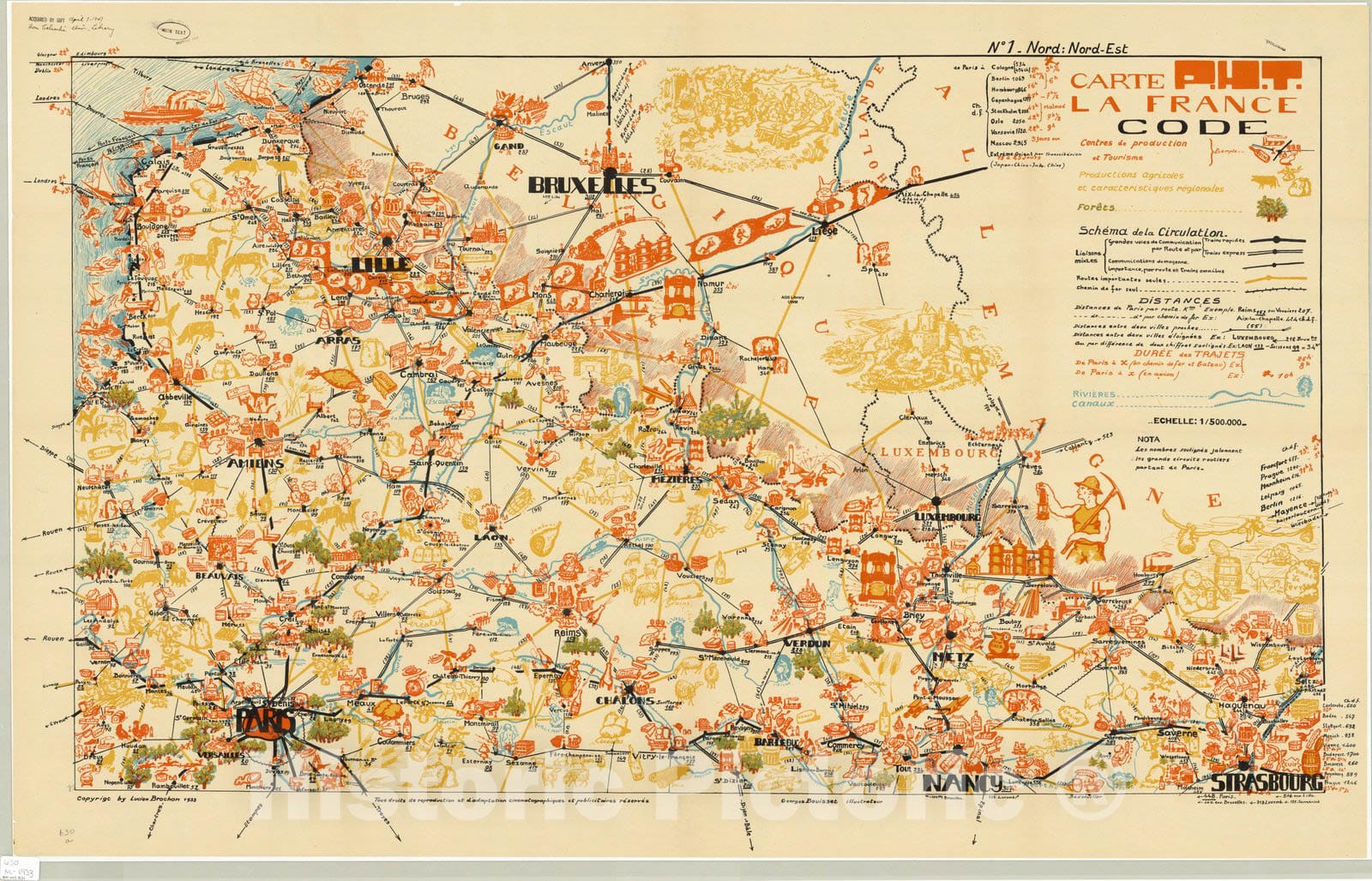 Map : France 1933, Carte P.H.T. la France no. 1 Nord, Nord-Est , Antique Vintage Reproduction