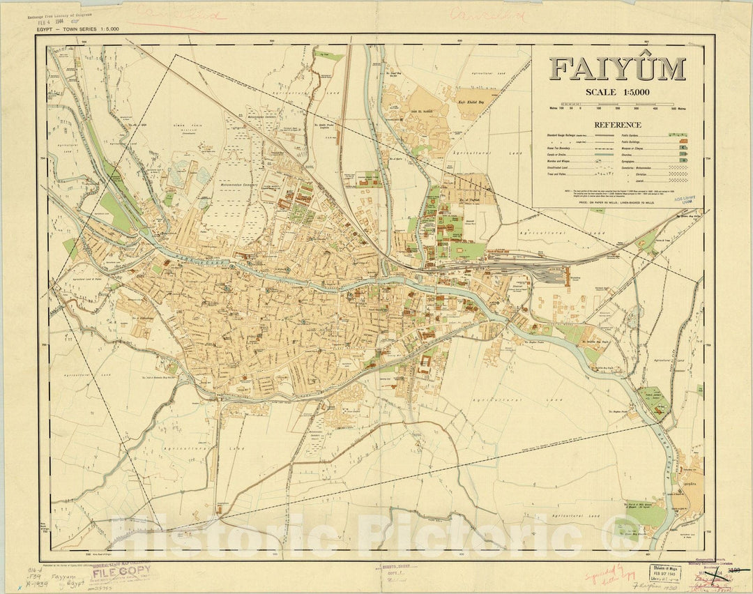 Map : Faiyu?m, Egypt 1933, Egypt town series, 1:5,000. Faiyum, Antique Vintage Reproduction