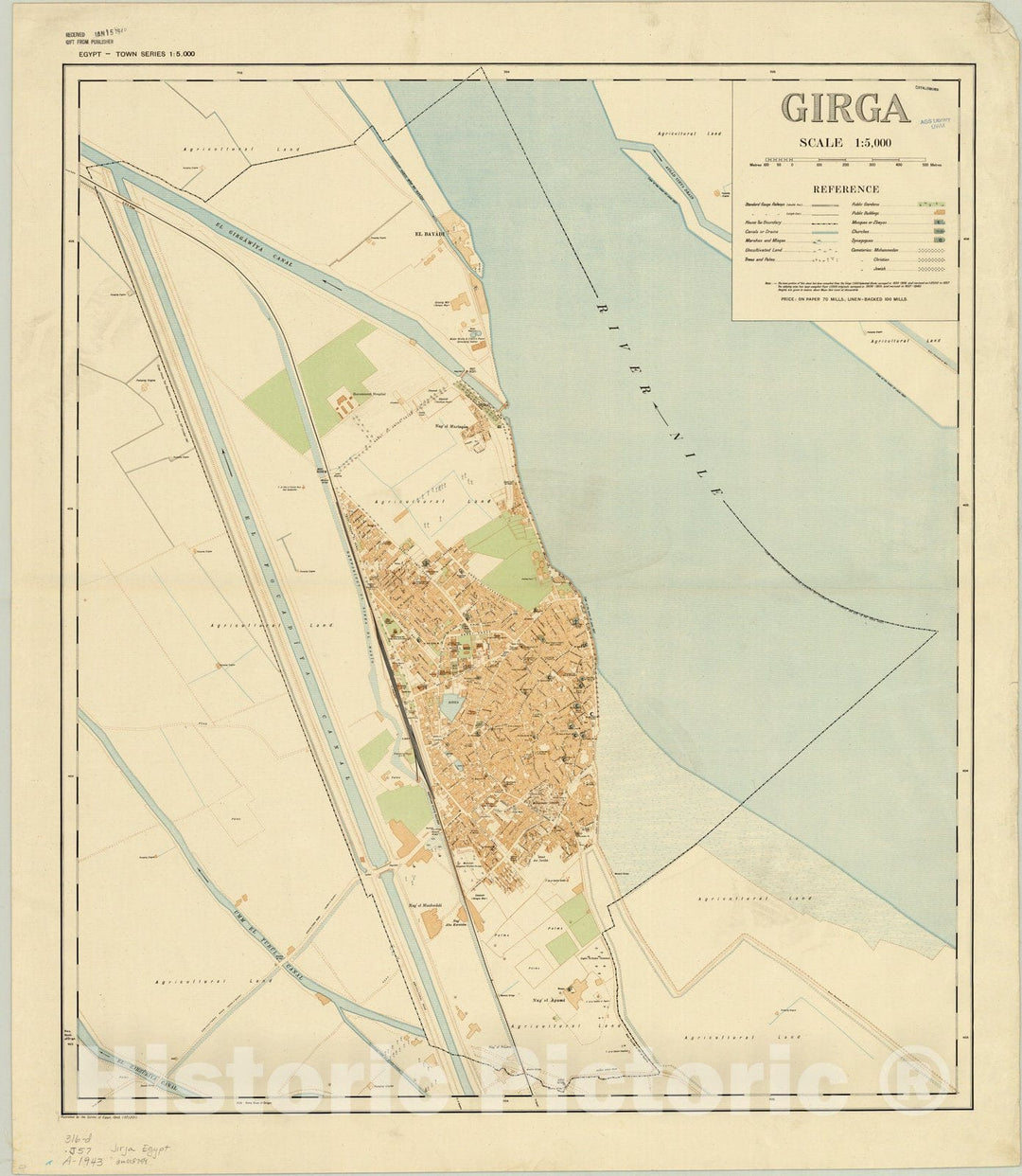 Map : Girga, Egypt 1943, Egypt - Town Series 1:5,000. Girga, Antique Vintage Reproduction