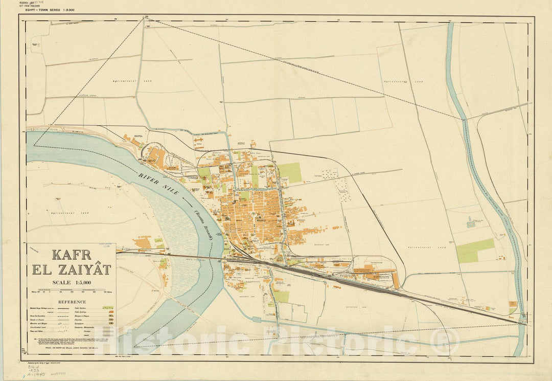 Map : Kafr el Zaiya?t, Egypt 1945, Egypt - town series 1:5,000. Kafr el Zaiya, Antique Vintage Reproduction