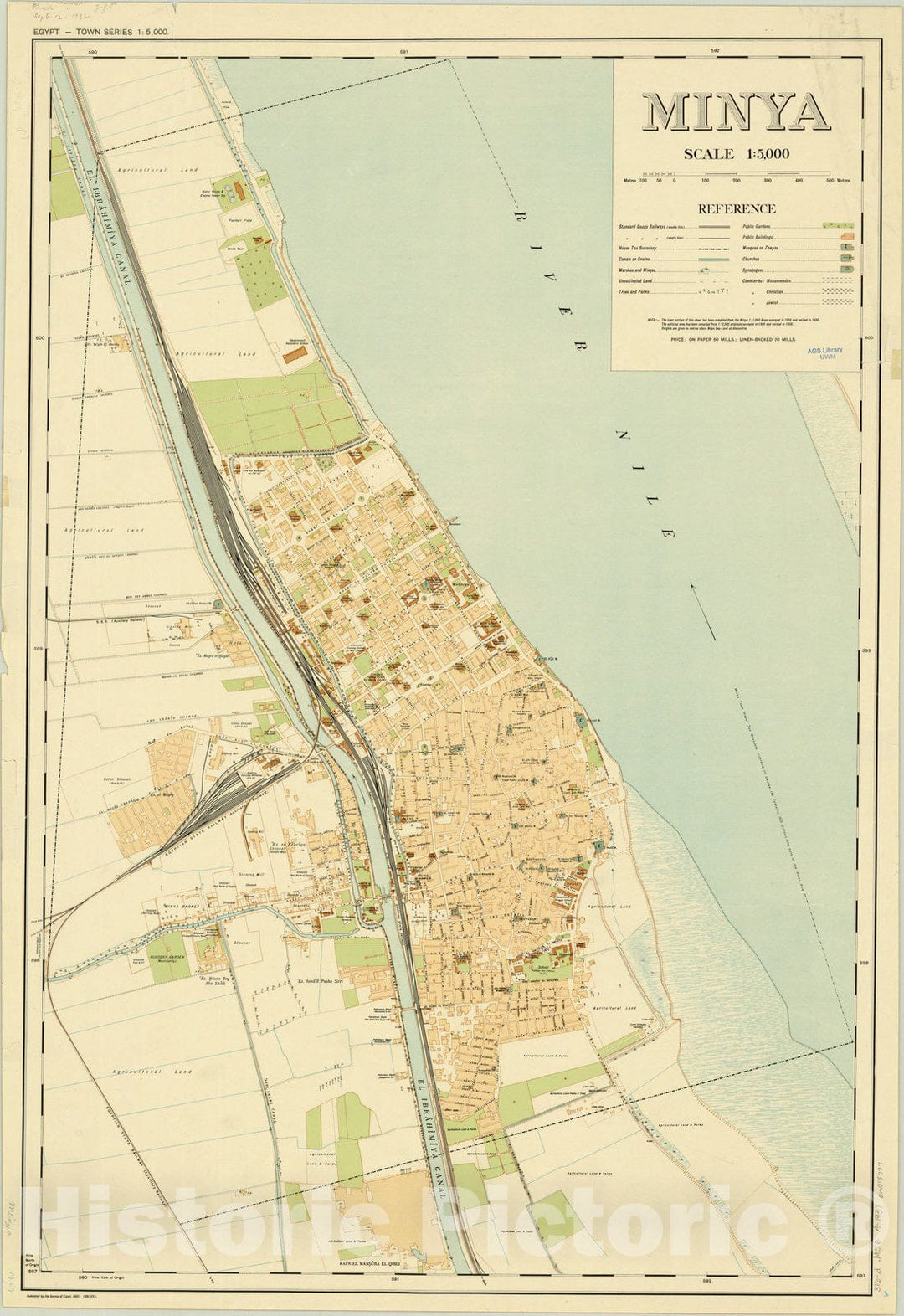 Map : Minya?, Egypt 1931, Minya , Antique Vintage Reproduction