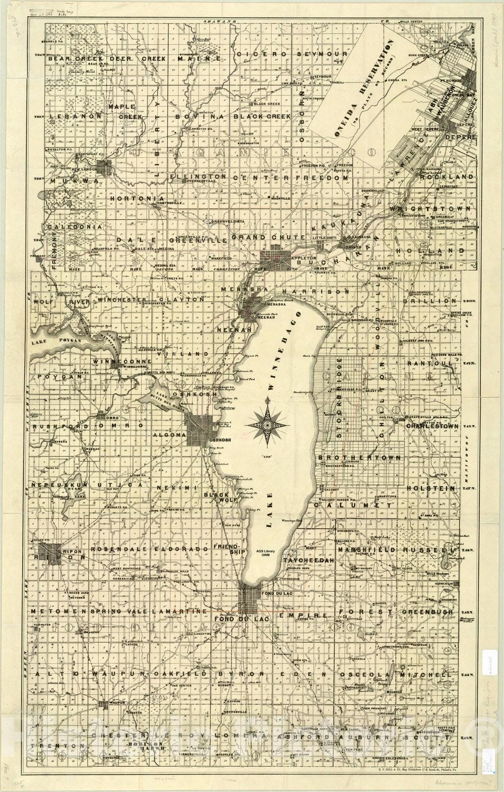 Map : Lake Winnebago, Wisconsin 1900, [Lake Winnebago and surrounding area, Wisconsin] , Antique Vintage Reproduction