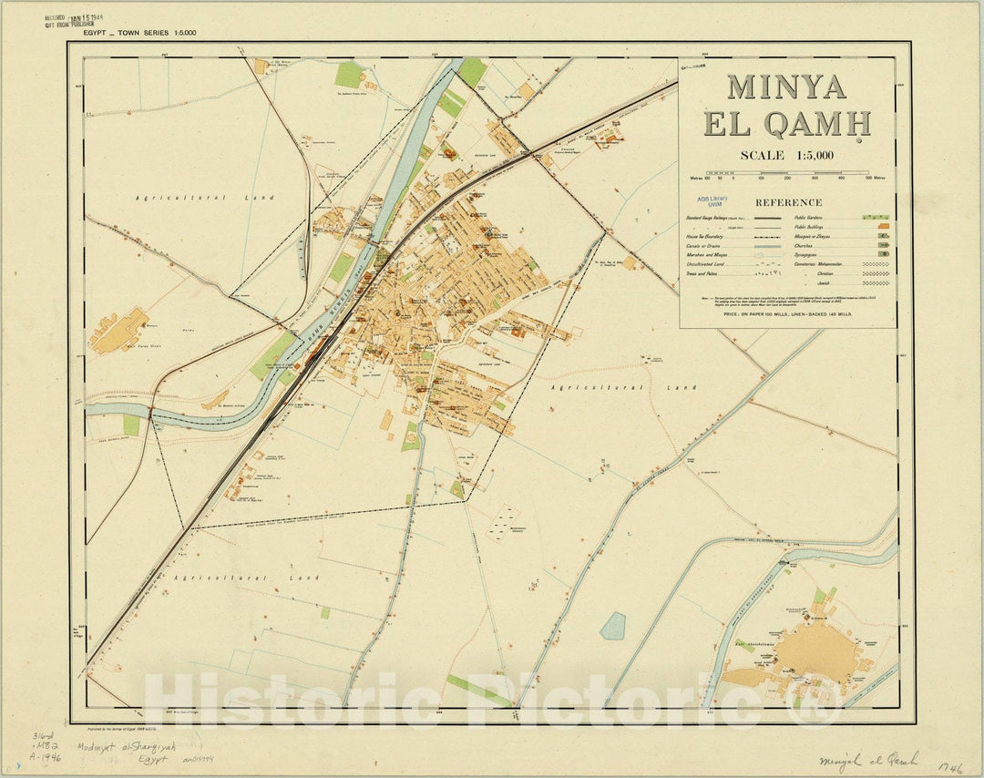 Map : Minya el Qamh?, Egypt 1946, Egypt-Town Series 1:5,000. Minya el Qamh?, Antique Vintage Reproduction