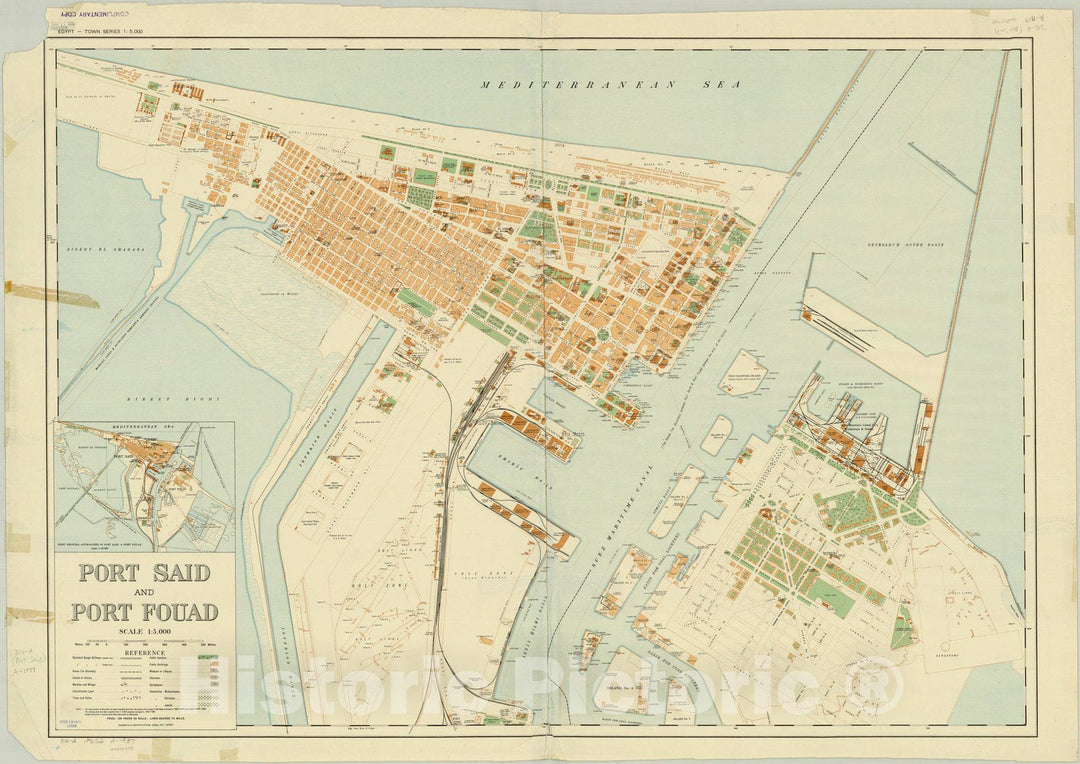 Map : Port Said and Port Fouad, Egypt 1937, Egypt town series 1:5,000. Port Said and Port Fouad , Antique Vintage Reproduction