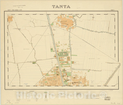 Map : Tanta, Egypt 1928, Egypt town series 1:5,000. Tanta., Antique Vintage Reproduction