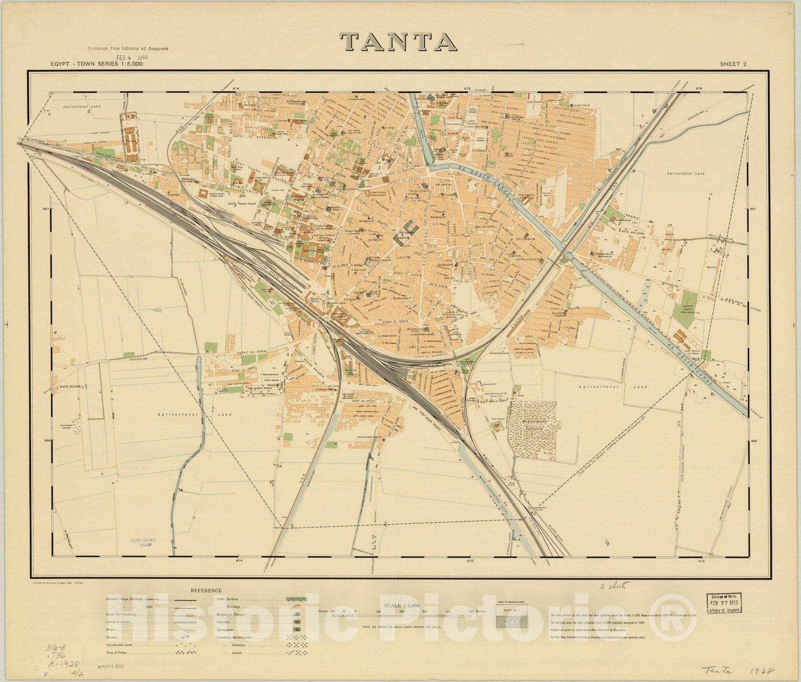 Map : Tanta, Egypt 1928, Egypt town series 1:5,000. Tanta, Antique Vintage Reproduction